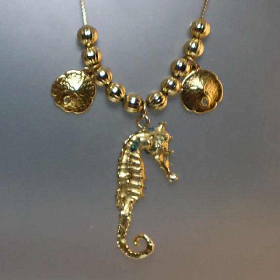 Gold Filled Seahorse Sand Dollar Necklace Real Se… - image 3