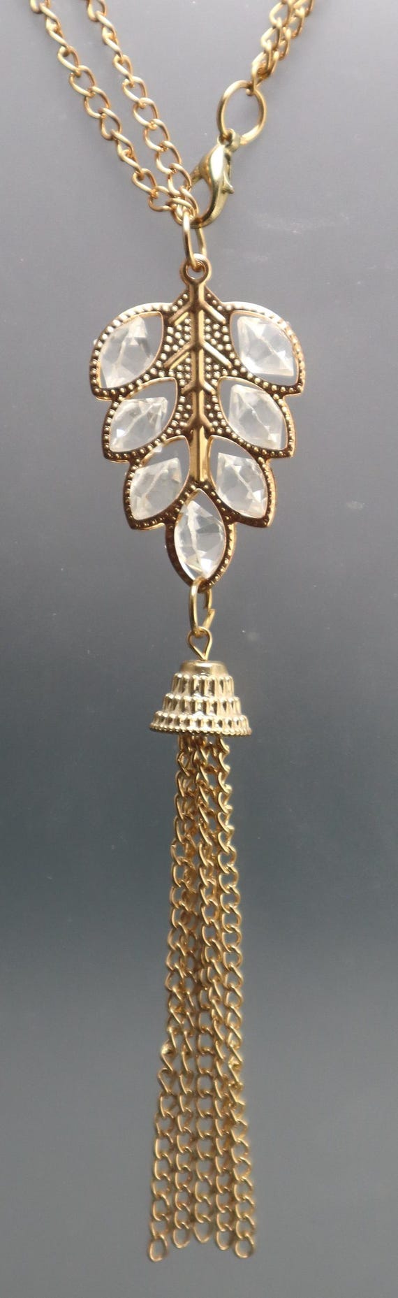 ネックレス・ペンダント Floral Crystals Fringe Necklace Vintage Crystal Flower Fringe Necklace - Etsy