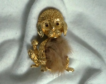 Vintage Fur Poodle Brooch Pin