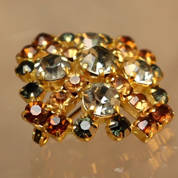 Topaz & Gray Rhinestone brooch Pin Austria ? - image 2