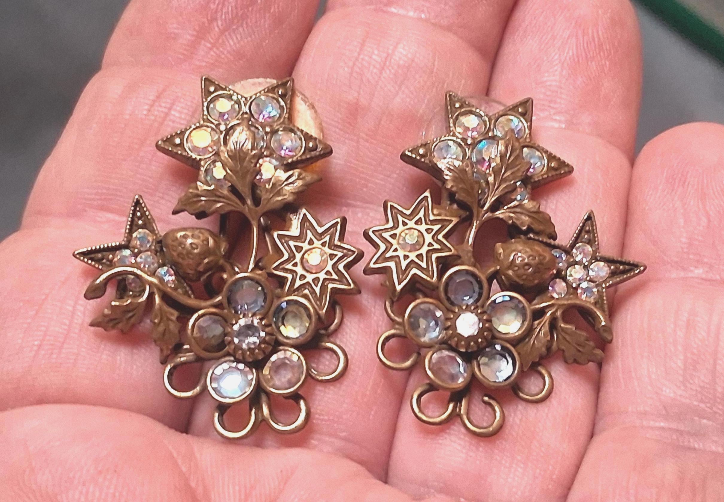 アクセサリー yoris Vintage Kirks Folly AB Rhinestone Star Flower Earrings Pierced - Etsy