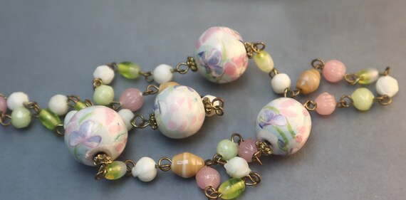 Vintage Watercolor Hand Painted Glass Necklace - image 5