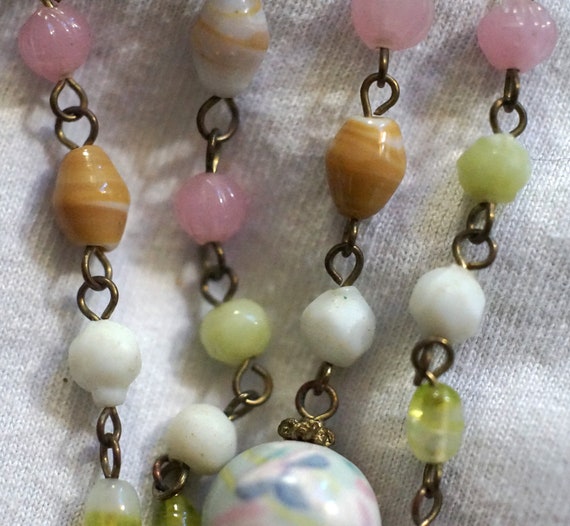 Vintage Watercolor Hand Painted Glass Necklace - image 6