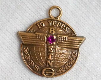 Vintage Boeing Gold Filled Ruby Service Charm
