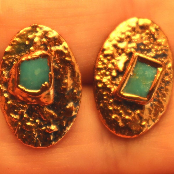 Vintage Bell Copper Turquoise Modernist Earrings