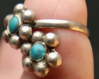 Turquoise Sterling Flowers Wrap Bypass Ring