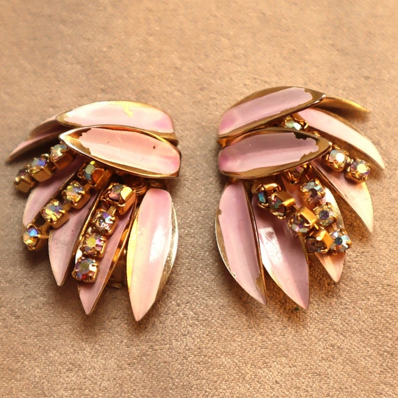 Vintage Lavender Rhinestone Fringe Earrings Pink … - image 1