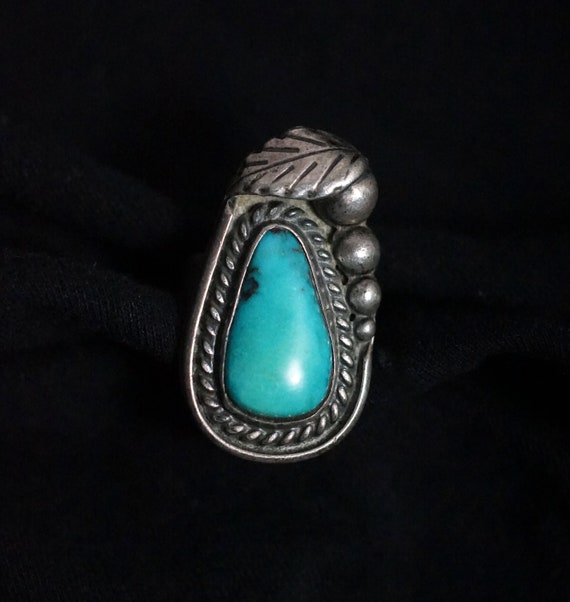 Large Turquoise Navajo Squash Blossom Ring