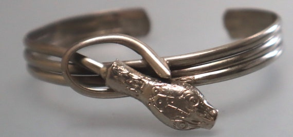 Vintage Snake Cuff Bracelet Silver Metal - image 5