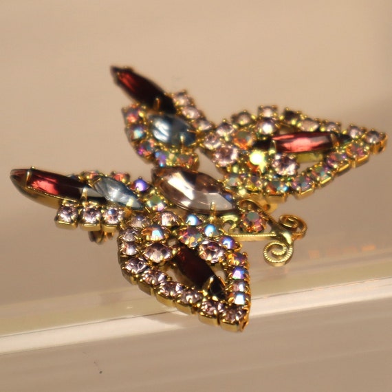 Vintage Juliana Butterfly Brooch Purple AB Blue R… - image 1