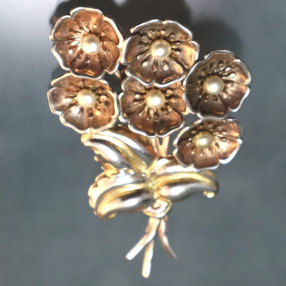 Retro Rose Gold Vermeil Sterling Large Flower Bou… - image 1