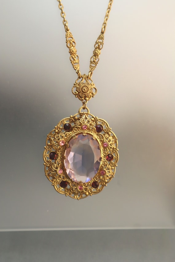 Vintage West Germany Necklace Pink Purple Rhinesto