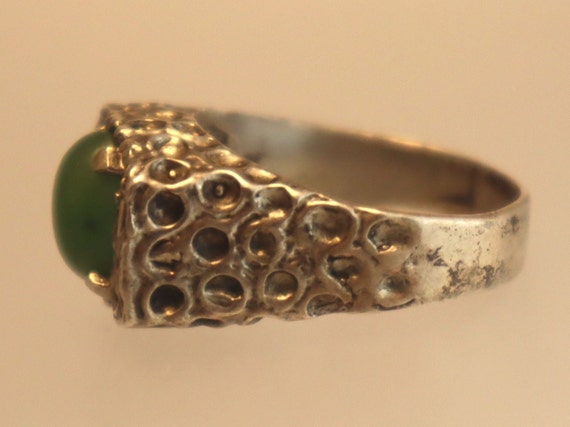 Vintage Sterling Brutalist Jade Mens Unisex Ring … - image 4