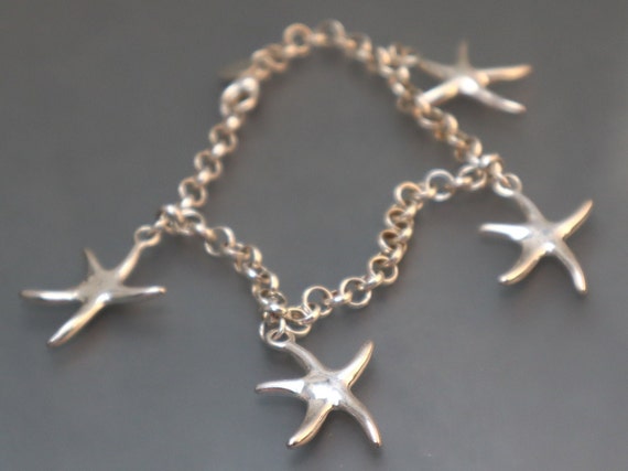 Sterling Starfish Charm Bracelet Vintage Silver - image 1
