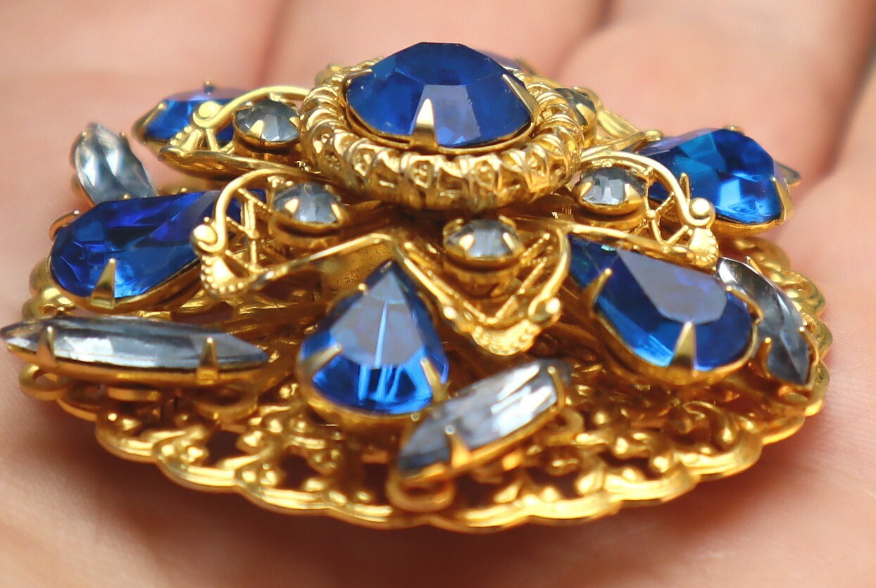 Vintage Tiered Rhinestone Filigree Brooch Brooch West