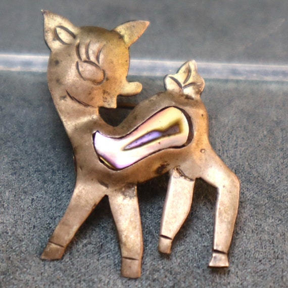 Mexican Silver Baby Deer Abalone Inlay GPA Brooch