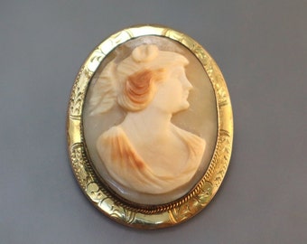 Gesneden Cameo Gold Filled Broche Pin Vintage Roze Shell Gegraveerd