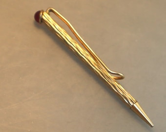 Vintage Mechanical Pencil Tie Clip Red Stone