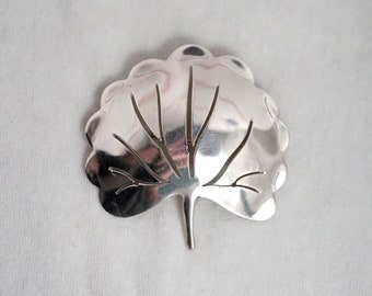 Modernist Sterling Leaf Brooch Large Vintage Pin Marked Handmade Sterling