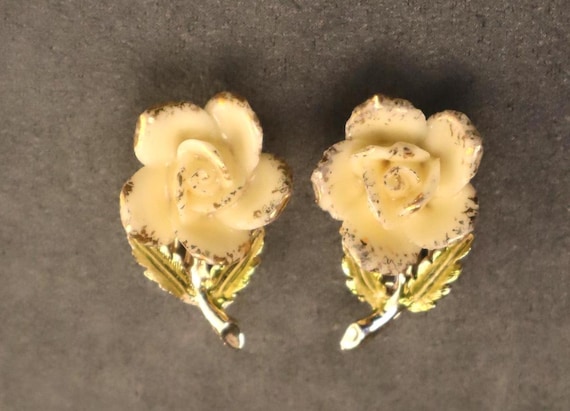 Vintage ceramic rose earrings - Gem