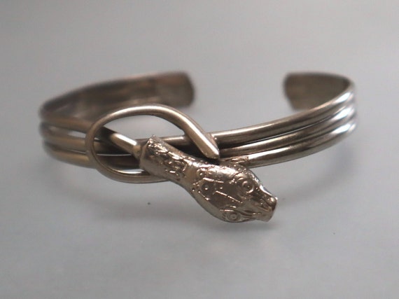Vintage Snake Cuff Bracelet Silver Metal - image 2