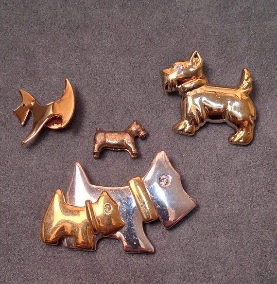 Vintage Dog Brooch Bundle Rhinestone Scotties