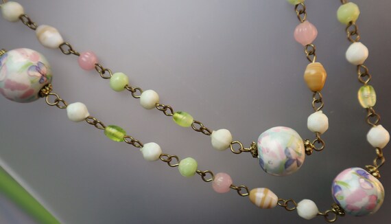 Vintage Watercolor Hand Painted Glass Necklace - image 4