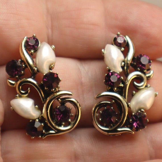 Vintage Baby Tooth Purple Rhinestone Lisner Earrings Etsy