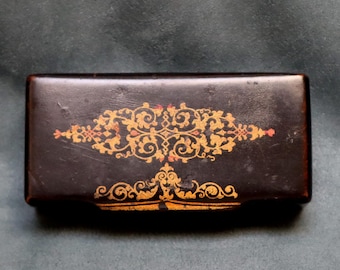 Vintage Paper Mache Patch Trinket Box Hinged Lid