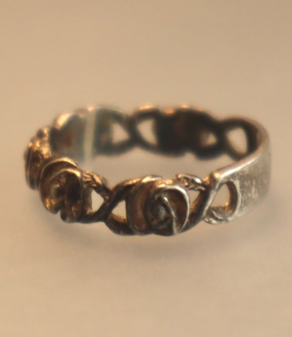 Sterling Carved Rose Band Ring Size 6.5 Vintage S… - image 2