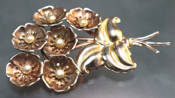 Retro Rose Gold Vermeil Sterling Large Flower Bou… - image 2