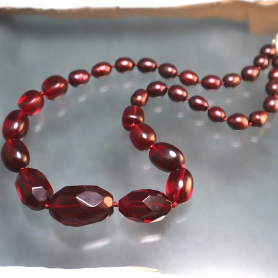 Vintage Cherry Faceted Glass Necklace - image 1