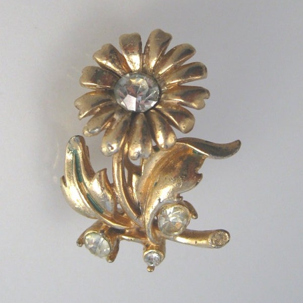 Vintage Hollycraft Rhinestone Flower Brooch Pin