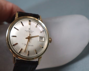 Vintage Hamilton Masterpiece Thin-O-Matic 10k oro lleno reloj mecánico con fecha de cuerda