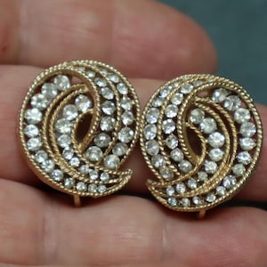 Vintage Trifari Rhinestone Swirl Earrings