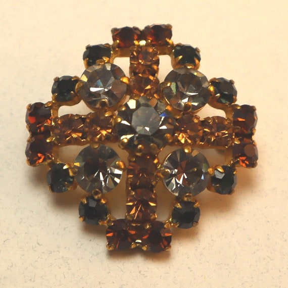 Topaz & Gray Rhinestone brooch Pin Austria ? - image 3