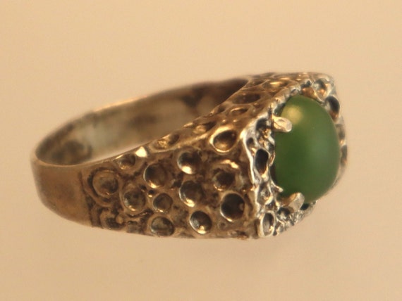 Vintage Sterling Brutalist Jade Mens Unisex Ring … - image 3