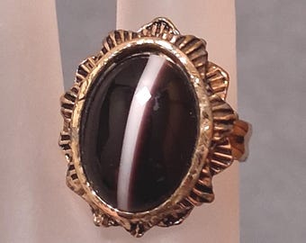 Vintage Scottish Style Ring Agate Glass Adjustable