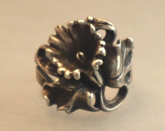 Vintage Sterling Hibiscus Flower Ring Size 4.5