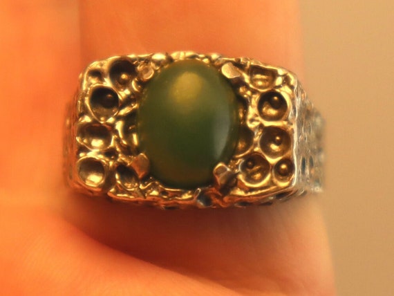 Vintage Sterling Brutalist Jade Mens Unisex Ring … - image 2