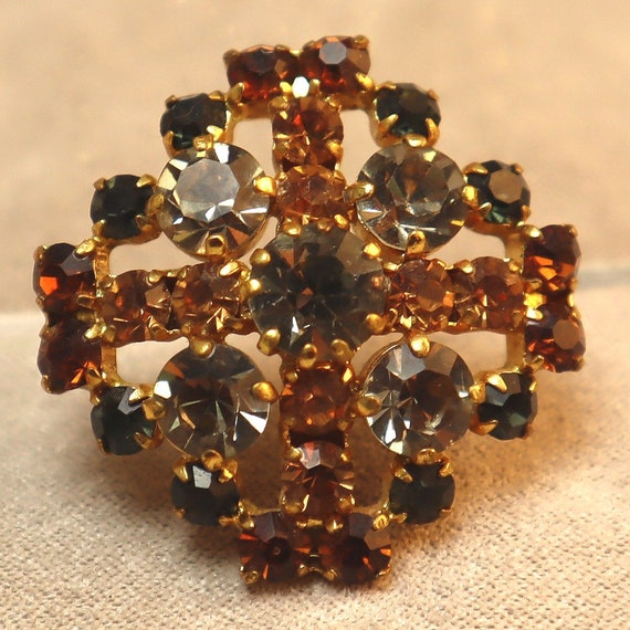 Topaz & Gray Rhinestone brooch Pin Austria ? - image 1