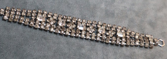 Vintage Wide Rhinestone Bracelet 5 Rows - image 2