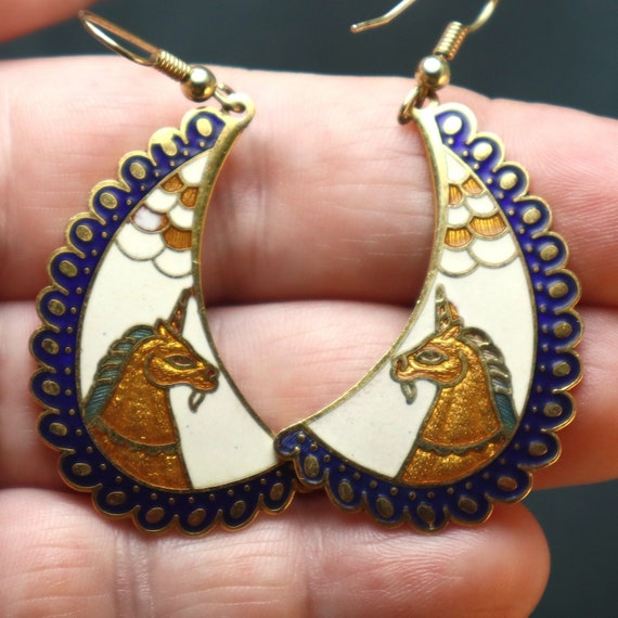 Vintage Unicorn Enamel Dangle Earrings - image 1