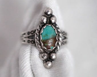 Southwestern Turquoise Sterling Ring Rising Sun Size 4