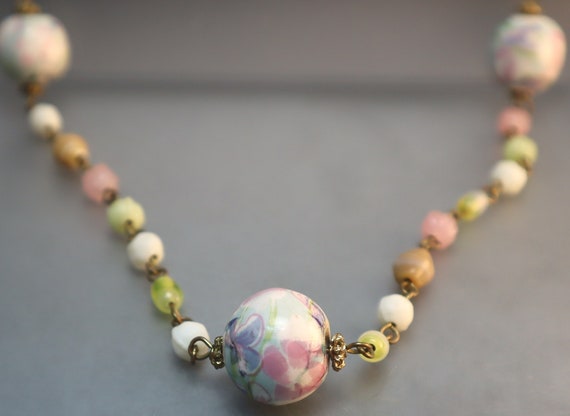 Vintage Watercolor Hand Painted Glass Necklace - image 3