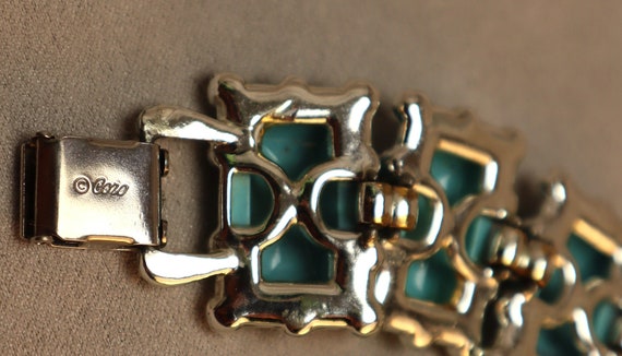 Vintage Coro Turquoise Panel Bracelet Wide Plasti… - image 4