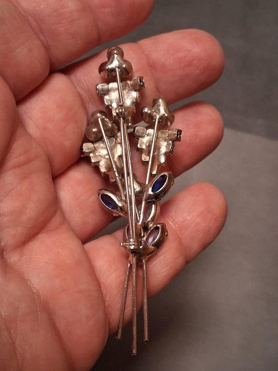 Vintage Sapphire Blue Rhinestone Brooch Flowerpots Flowers Juliana