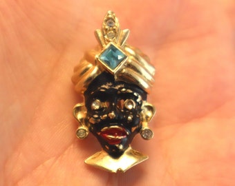 Vintage Blackamoor Rhinestone Brooch Black Man