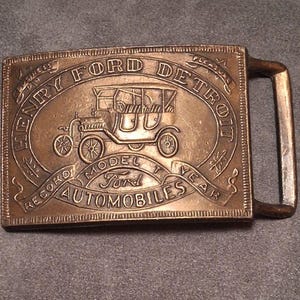Henry Ford Detroit Vintage Model T Automobiles Brass Belt Buckle