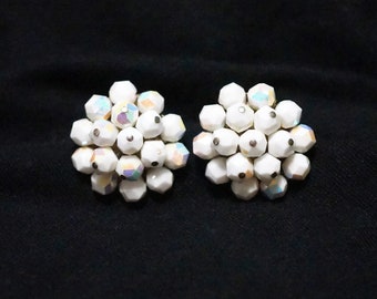 Laguna Iridescent White AB Crystal Vintage Earrings